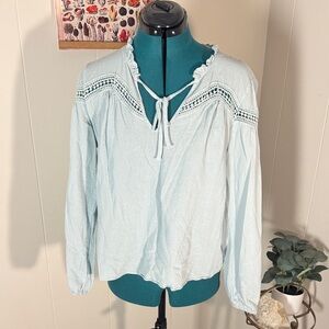 Listicle Light Blue Crochet Trim Blouse